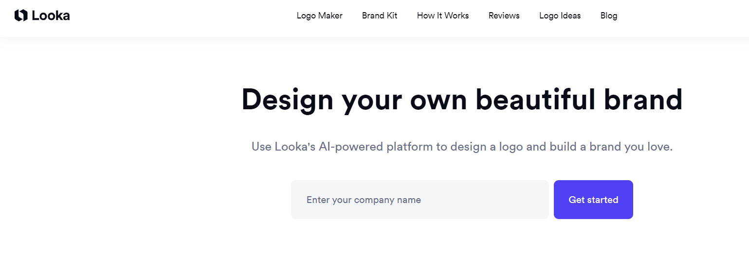 Интерфейс Looka для запуска  нейросети по дизайну логотипа